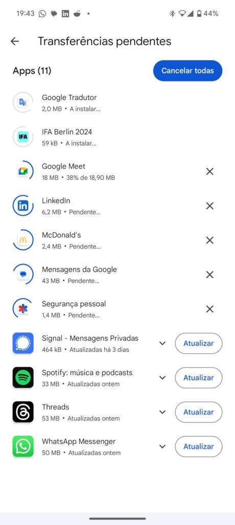 Android Play Store Google atualizações apps