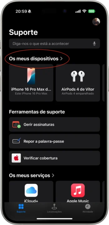 Imagem App Suporte Apple para comprar um dos AirPods