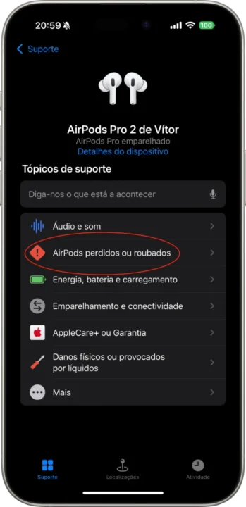 Imagem App Suporte Apple para comprar um dos AirPods