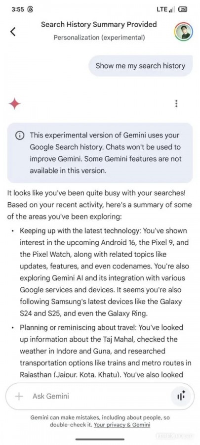 Gemini pesquisa Google histórico