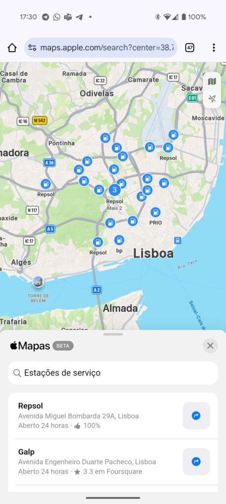 Apple Maps Android Google browser