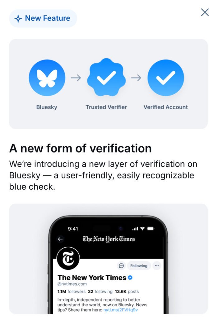 Bluesky verificação contas utilizadores
