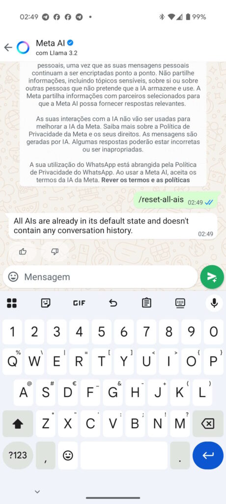 Meta AI WhatsApp IA apaga utilização