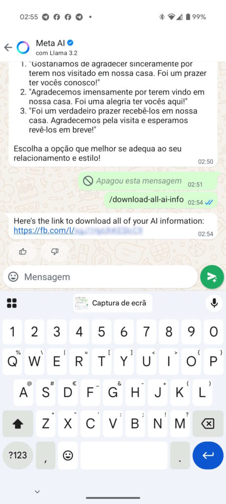 Meta AI WhatsApp IA apaga utilização