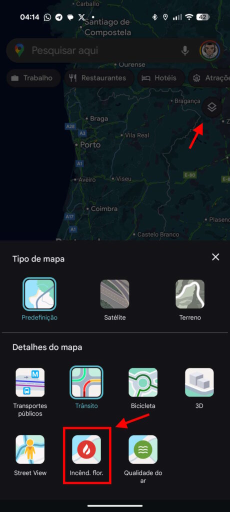 Google Maps fogos Portugal estradas cortadas