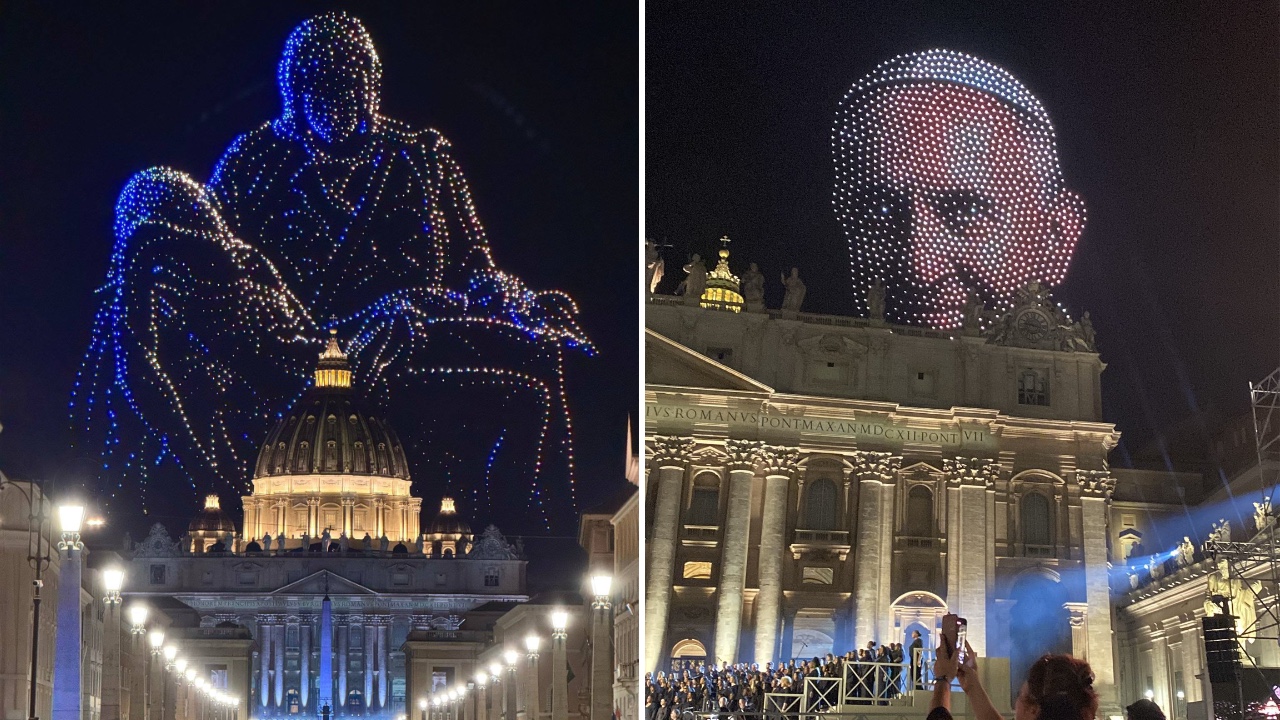 Vaticano surpreende com espetáculo de drones criado pelo irmão de Elon Musk