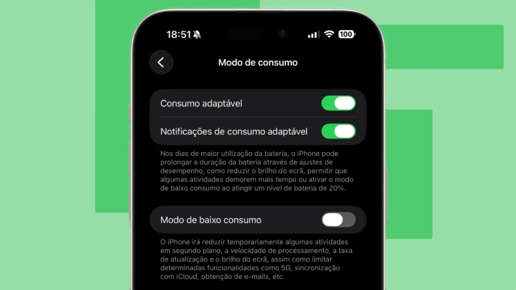 O que é o Modo de Consumo Adaptável no iPhone com o iOS 26?
